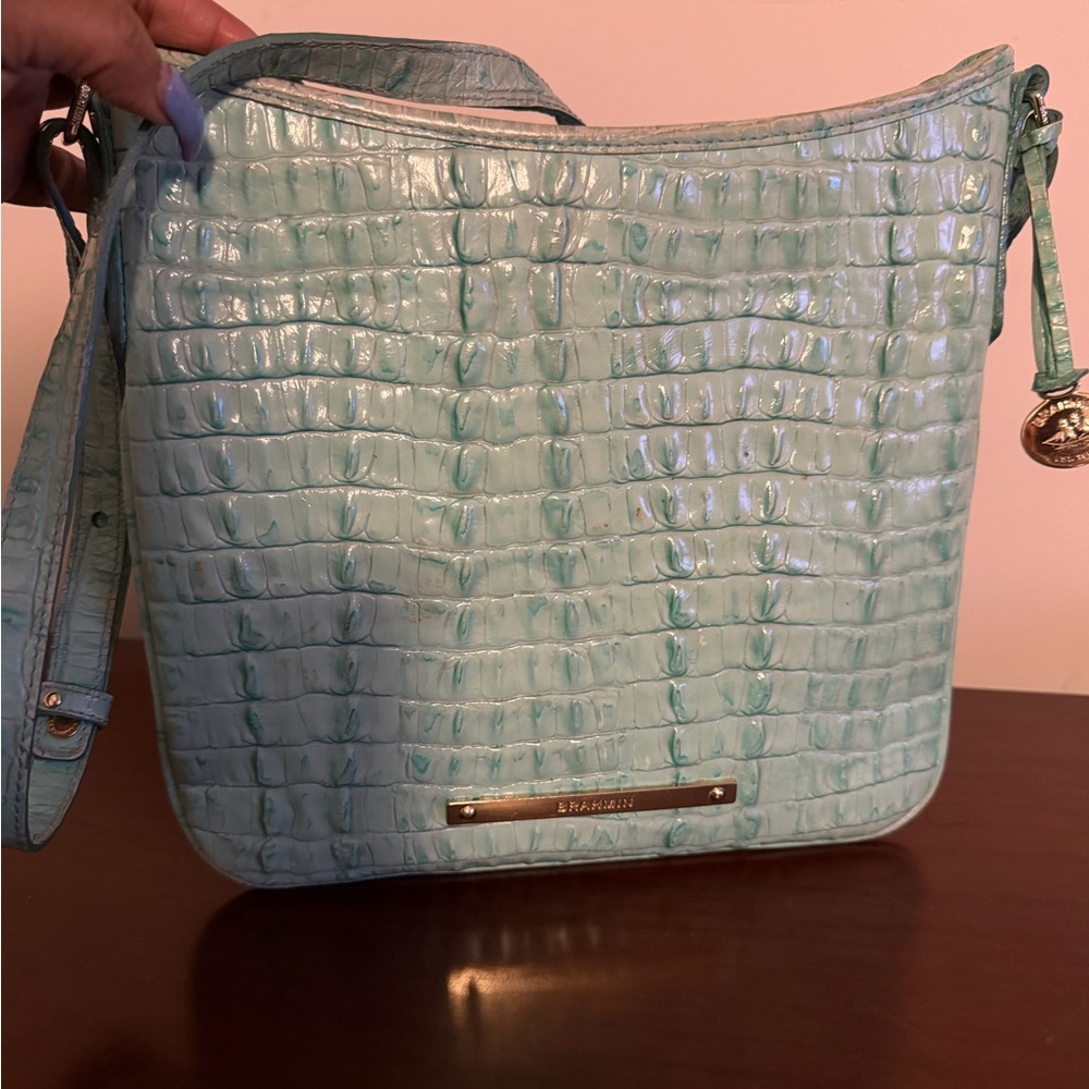 Brahmin Aqua Croc-Embossed Shoulder Bag